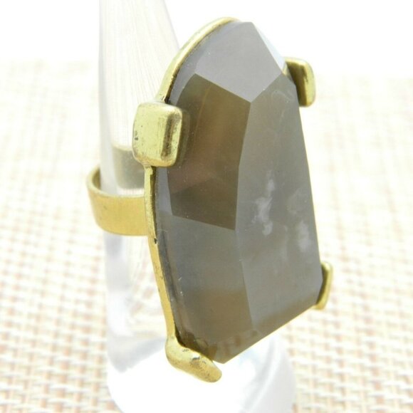 Brown White Marbled Lucite Large Gold Tone Modern - Picture 2 of 5